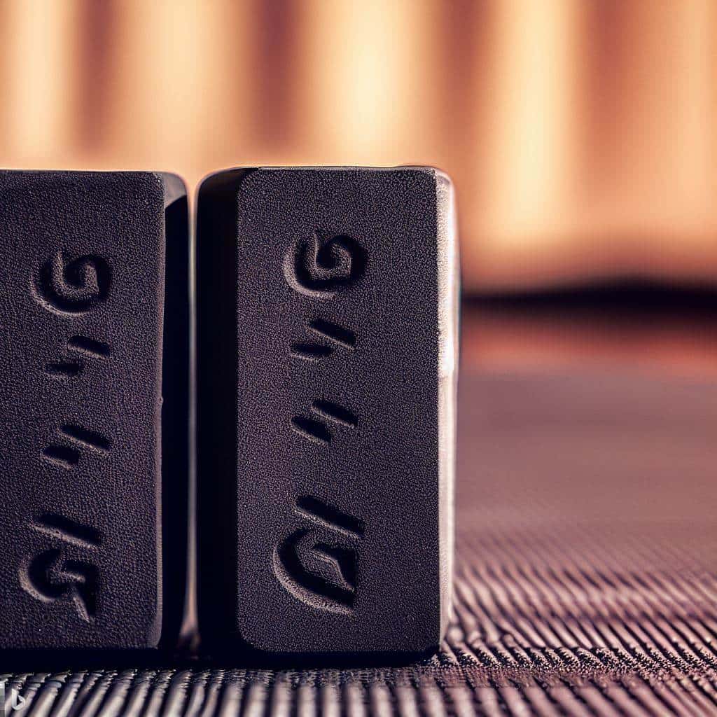 two black yoga blocks on a yoga mat