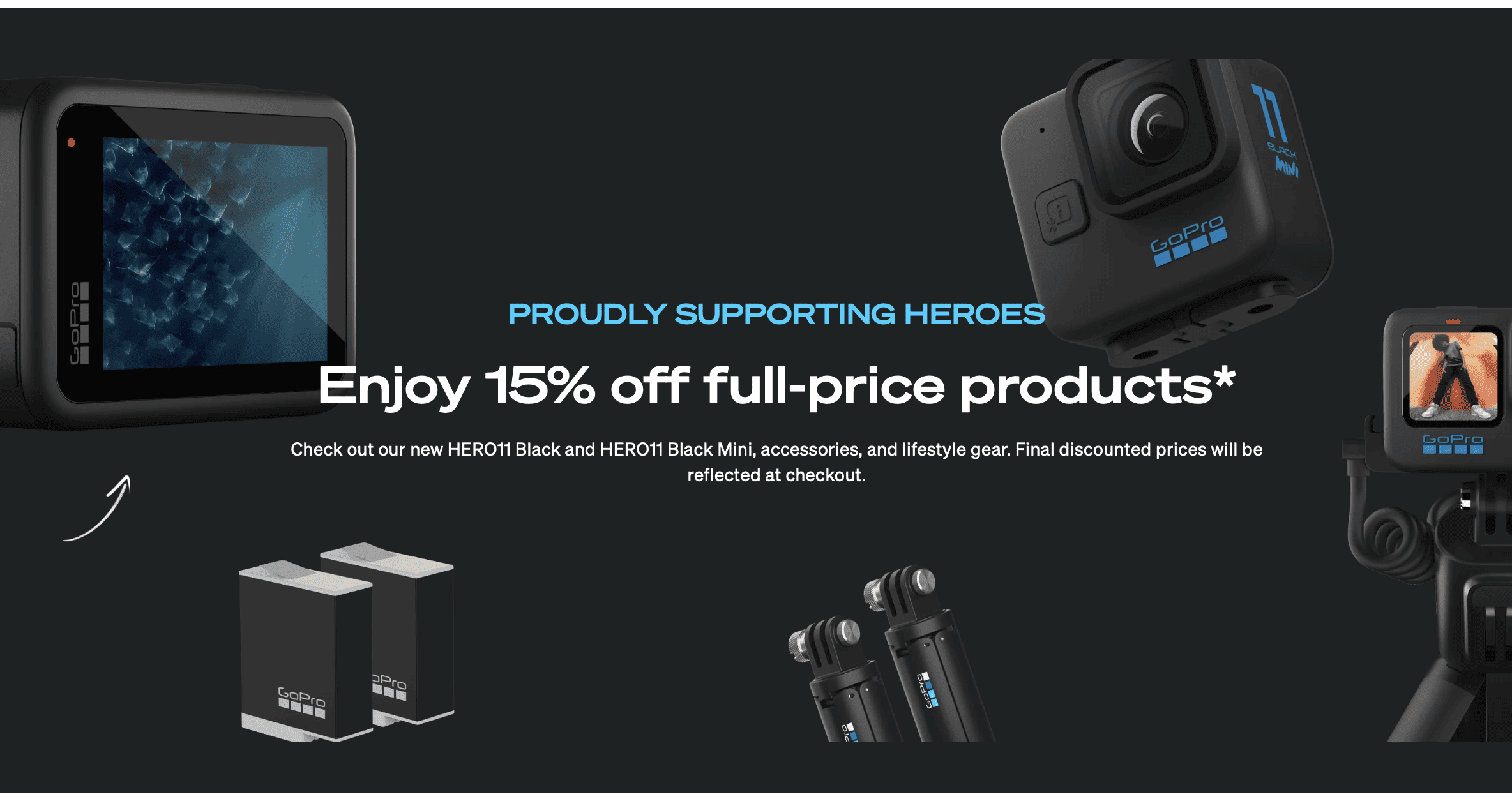 Image stating "GoPro discounts for supporting heroes"