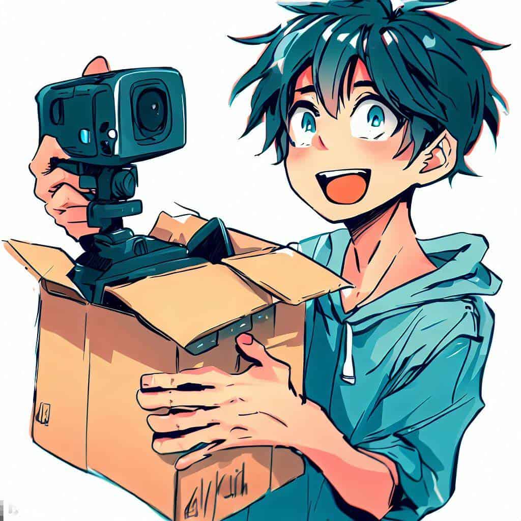 young man unboxing a new action camera