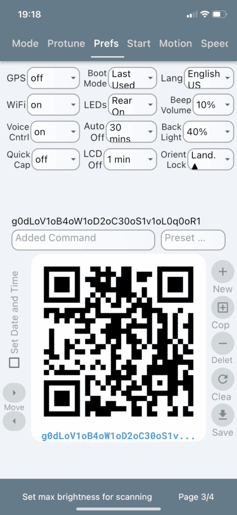 GoPro Labs mobile App QRControl-Bildschirmeinstellungen