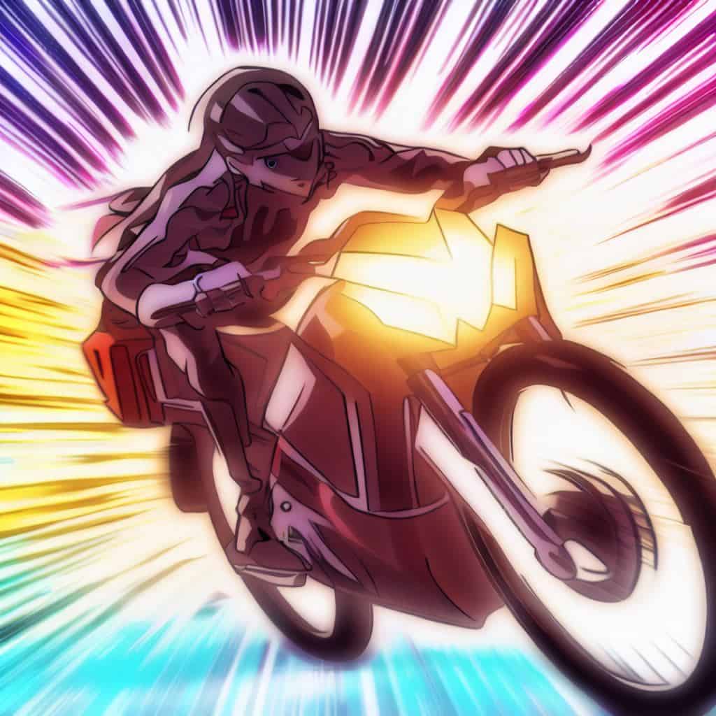 going fast on motor cycle anime style